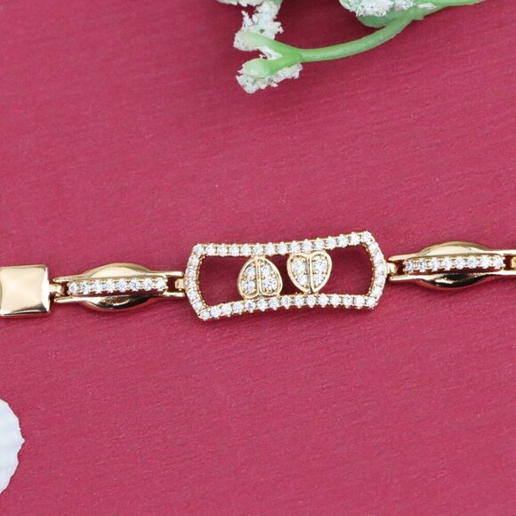 "Elegant Rose Gold Bracelet with Double Drop Stone Accent, XPBL0919 - Picture 12 of 12